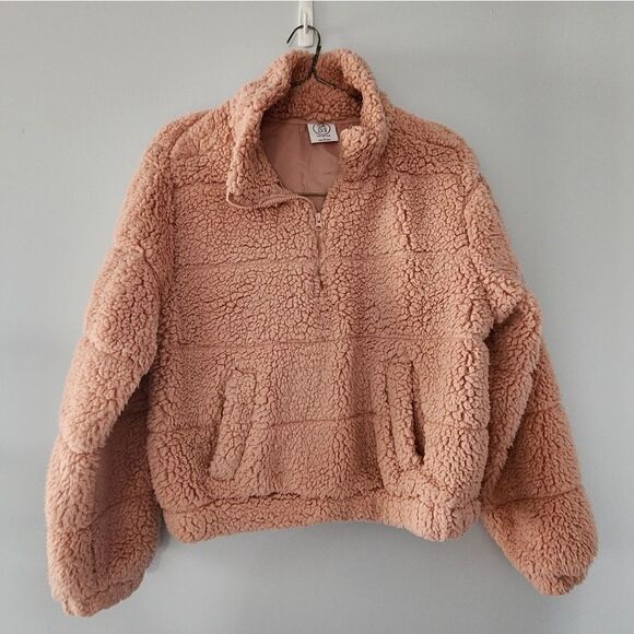 SAGE COLLECTIVE SHERPA 1/4 ZIP PULLOVER JACKET WOMEN SIZE Large blush - Picture 1 of 6